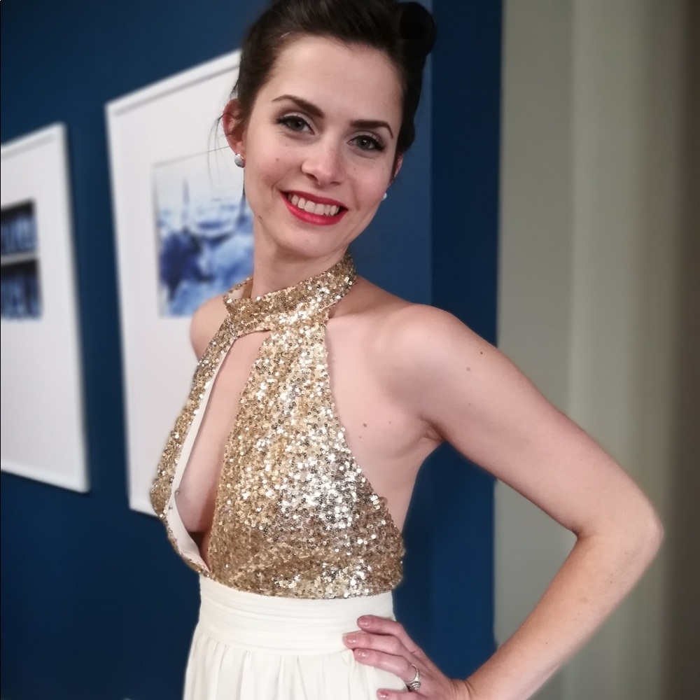Gold white Windsor dress